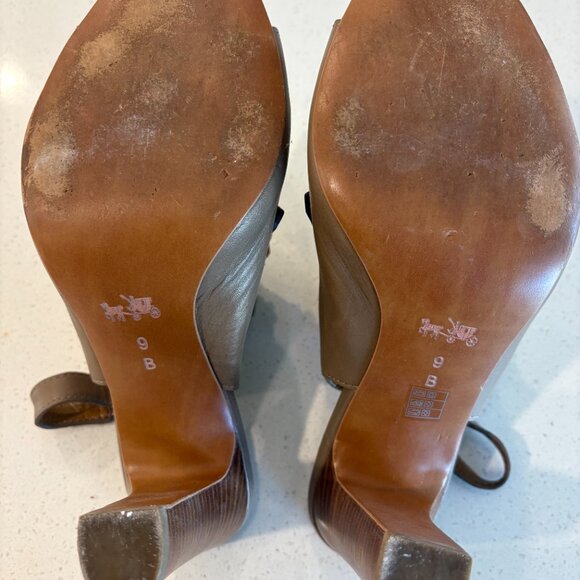Coach Renita Taupe Leather Fringe Slingback Heels — Open Toe, Sz 9B, Pre-Owned - Picture 5 of 6